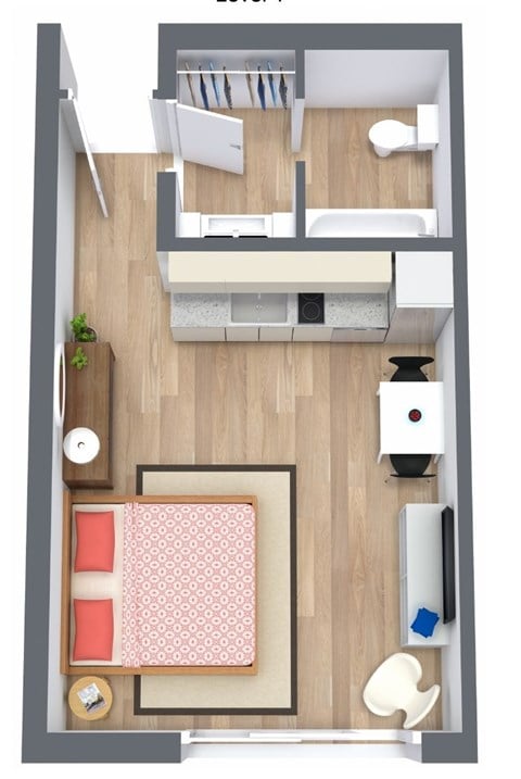 Floor plan for studio, 1 bath